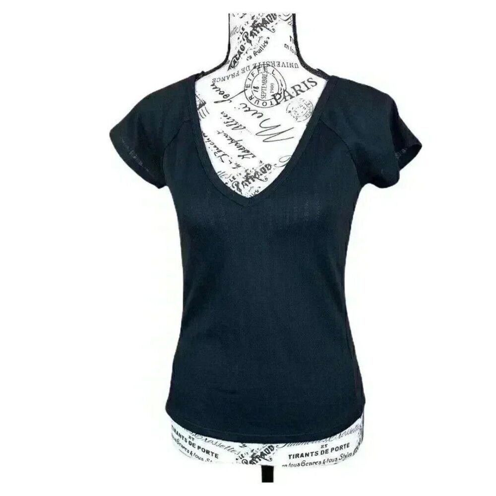 1.State v-neck black short sleeves top